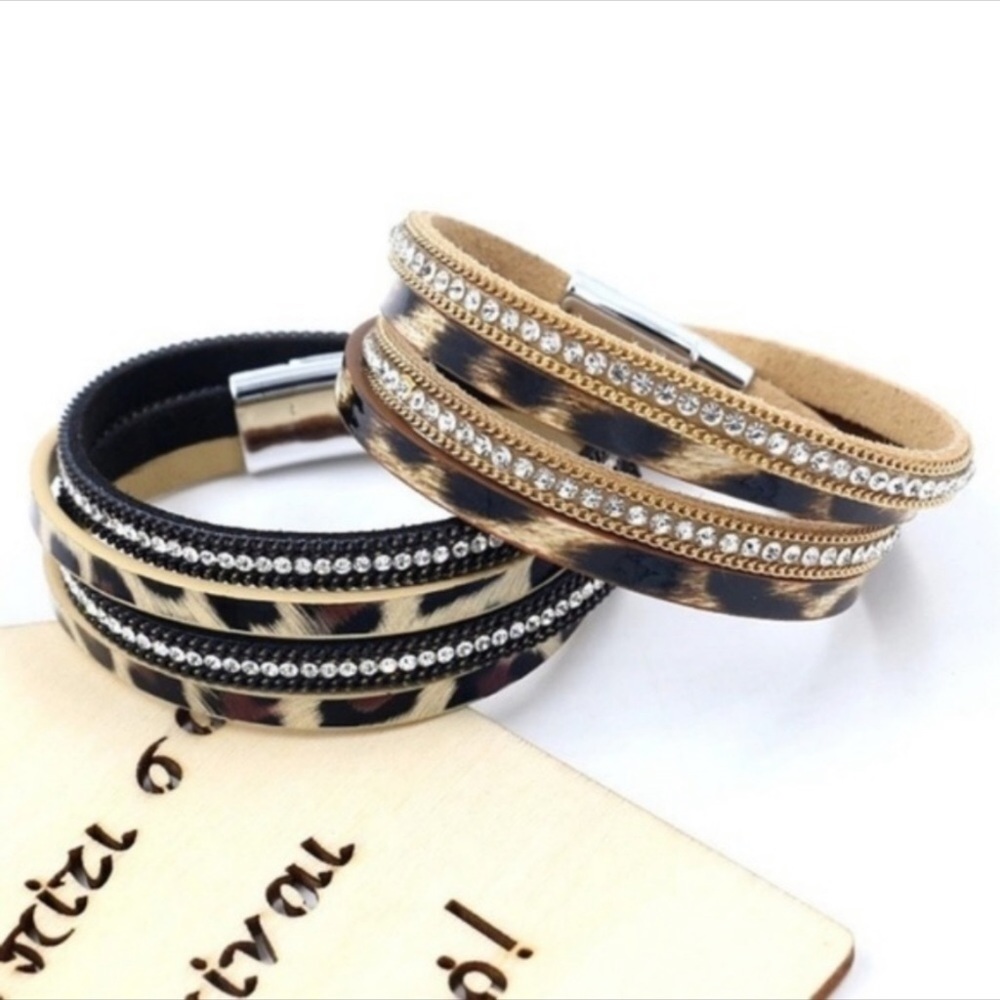 Leopard print layer wrap bracelets.